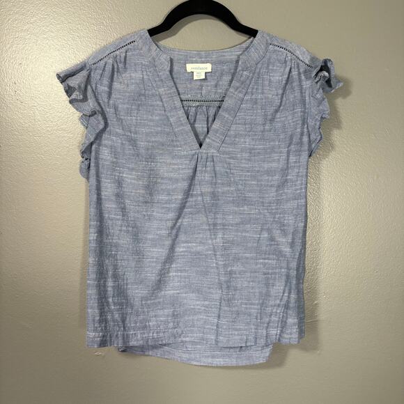Sundance Women's Boho Blue Chambray Flutter Sleeve Top - Size PXS - Ladder Lace - Picture 1 of 6